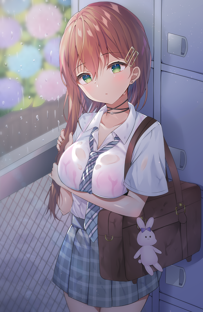 二次 雨で制服がびしょ濡れ透け透けなjkたちの二次エロ画像くれ Part5 透けブラ