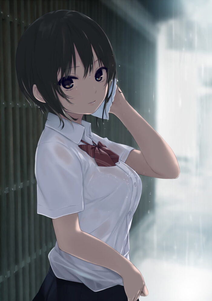 【二次】雨で制服がびしょ濡れ透け透けなJKたちの二次エロ画像くれ！Part2【透けブラ】