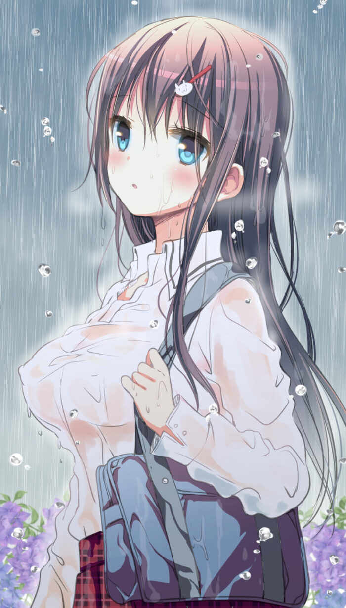 【二次】雨で制服がびしょ濡れ透け透けなJKたちの二次エロ画像くれ！Part1【透けブラ】