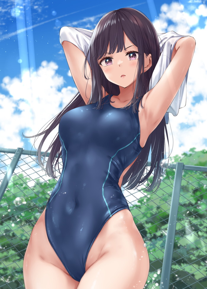 【二次】おっぱいがパツパツで泳ぎにくそうな競泳水着エロ画像 Part4