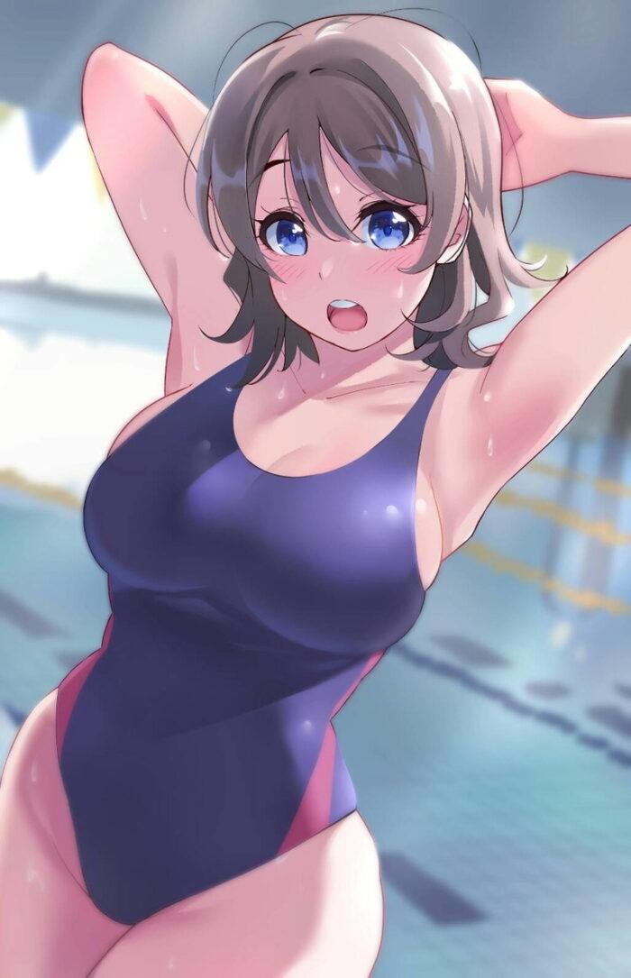 【二次】おっぱいがパツパツで泳ぎにくそうな競泳水着エロ画像 Part5