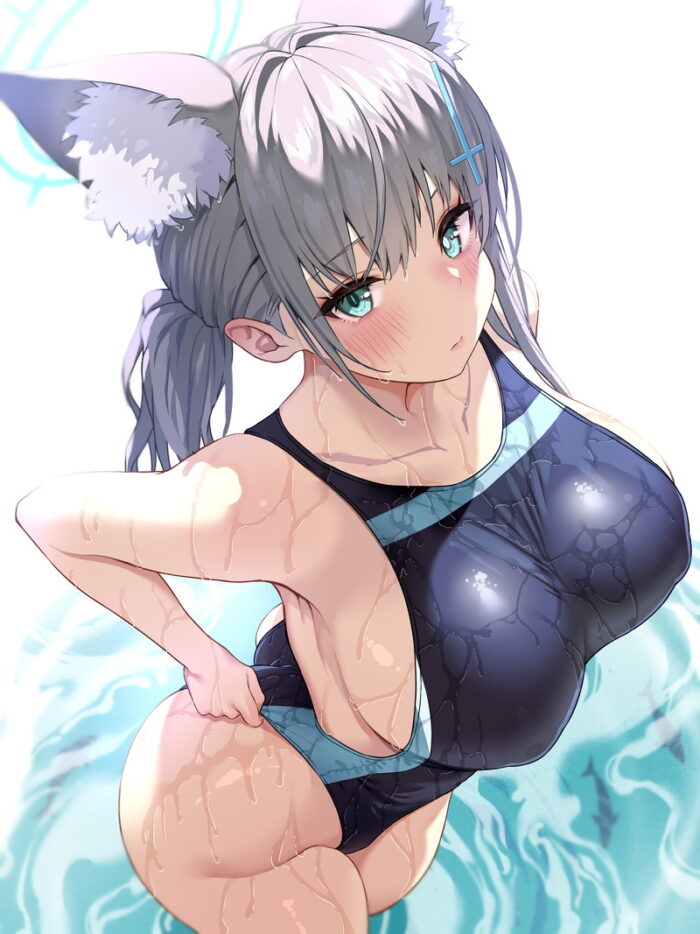 【二次】おっぱいがパツパツで泳ぎにくそうな競泳水着エロ画像 Part5