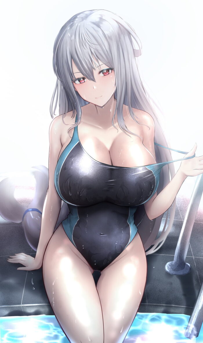 【二次】おっぱいがパツパツで泳ぎにくそうな競泳水着エロ画像 Part5