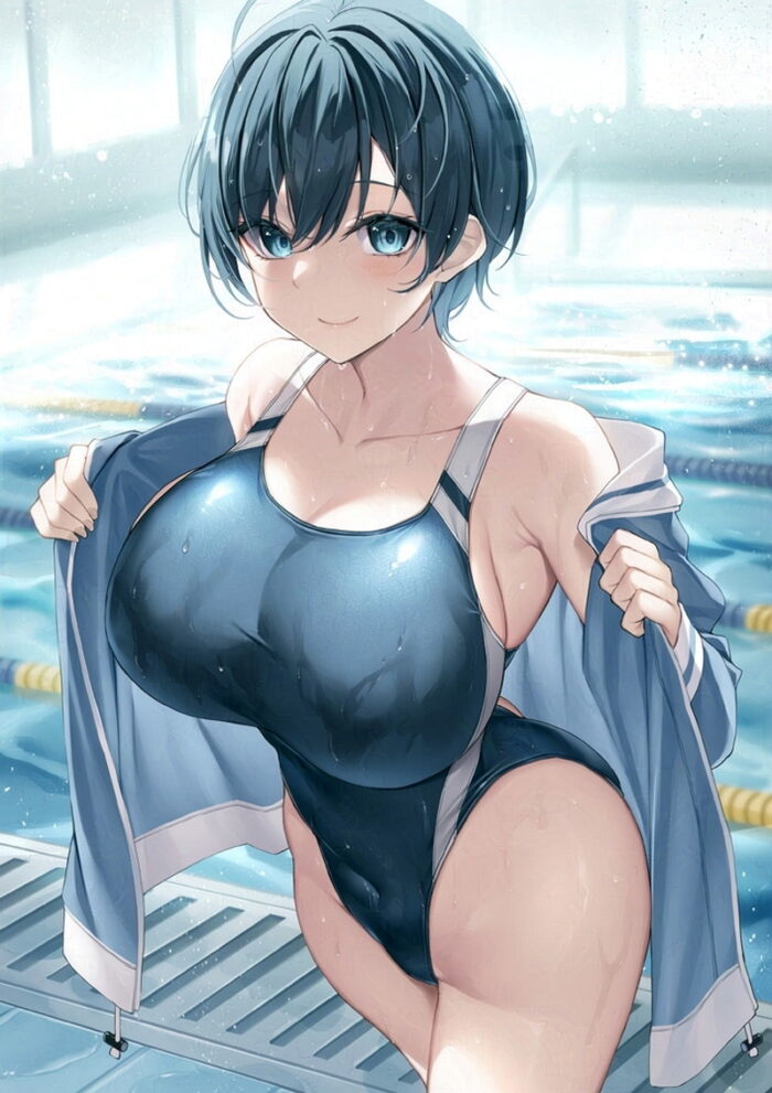 【二次】おっぱいがパツパツで泳ぎにくそうな競泳水着エロ画像 Part5